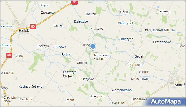 mapa Jaroszewo Biskupie, Jaroszewo Biskupie na mapie Targeo